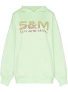 Ashish Crystal Embellished S & M Slogan Hoodie - Green