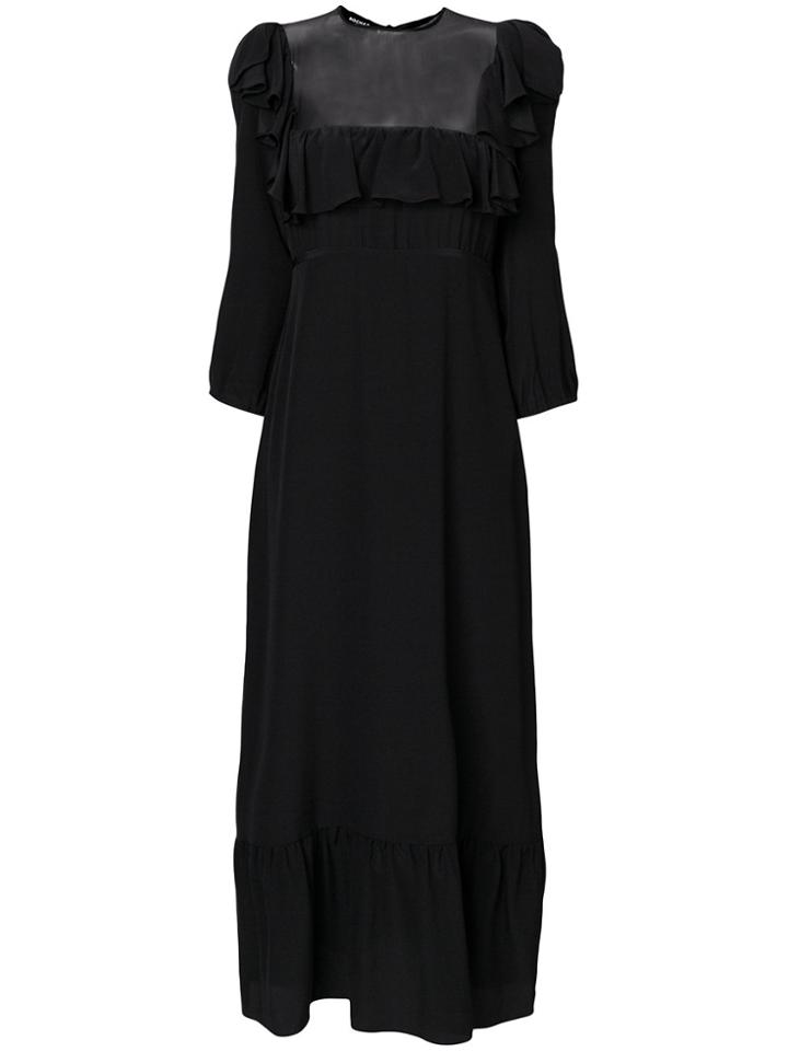Rochas Ruffle Trim Long Dress - Black