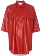 Nanushka Vegan Leather Short Sleeve Shirt - Red