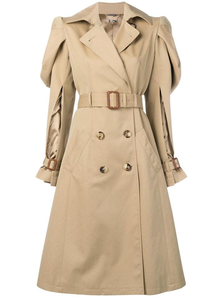 Alexander Mcqueen Puffy Sleeves Trench Coat - Neutrals