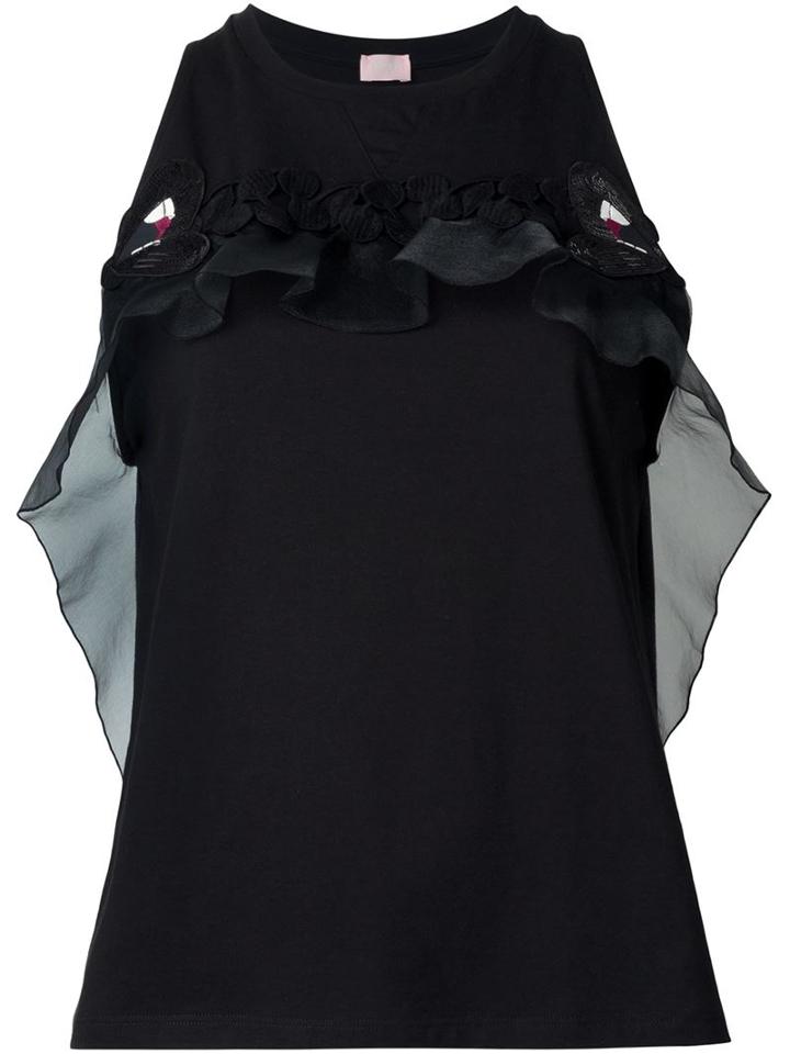 Giamba Sheer Frill Trim Top, Women's, Size: 40, Black, Cotton/polyester