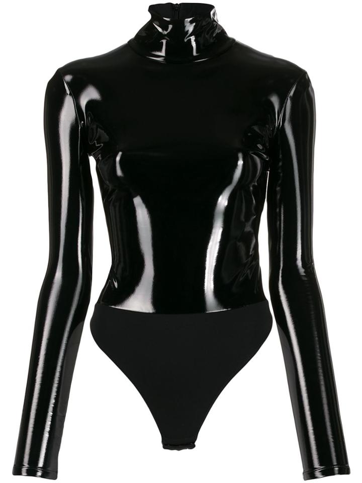 Elisabetta Franchi Wet-look Turtleneck Top - Black