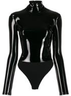 Elisabetta Franchi Wet-look Turtleneck Top - Black