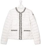 Moncler Kids Embroidered Trim Padded Jacket - White