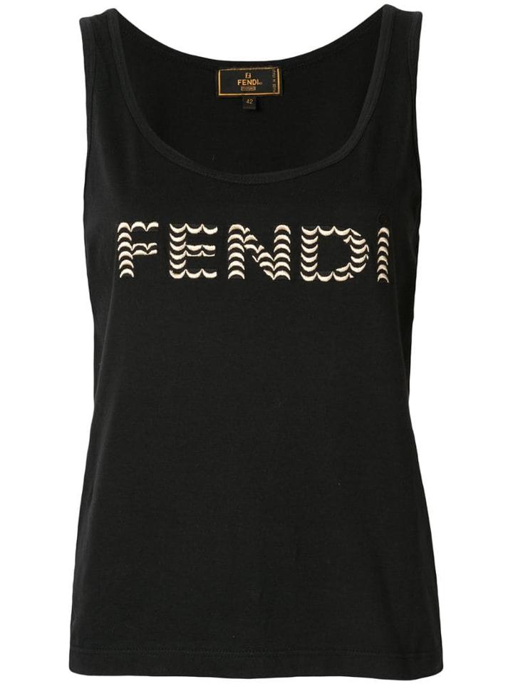 Fendi Pre-owned Embroidered Logo Tank Top - Black