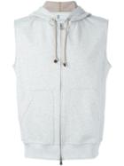 Brunello Cucinelli Sleeveless Zipped Hoodie, Men's, Size: Large, Grey, Cotton/polyamide