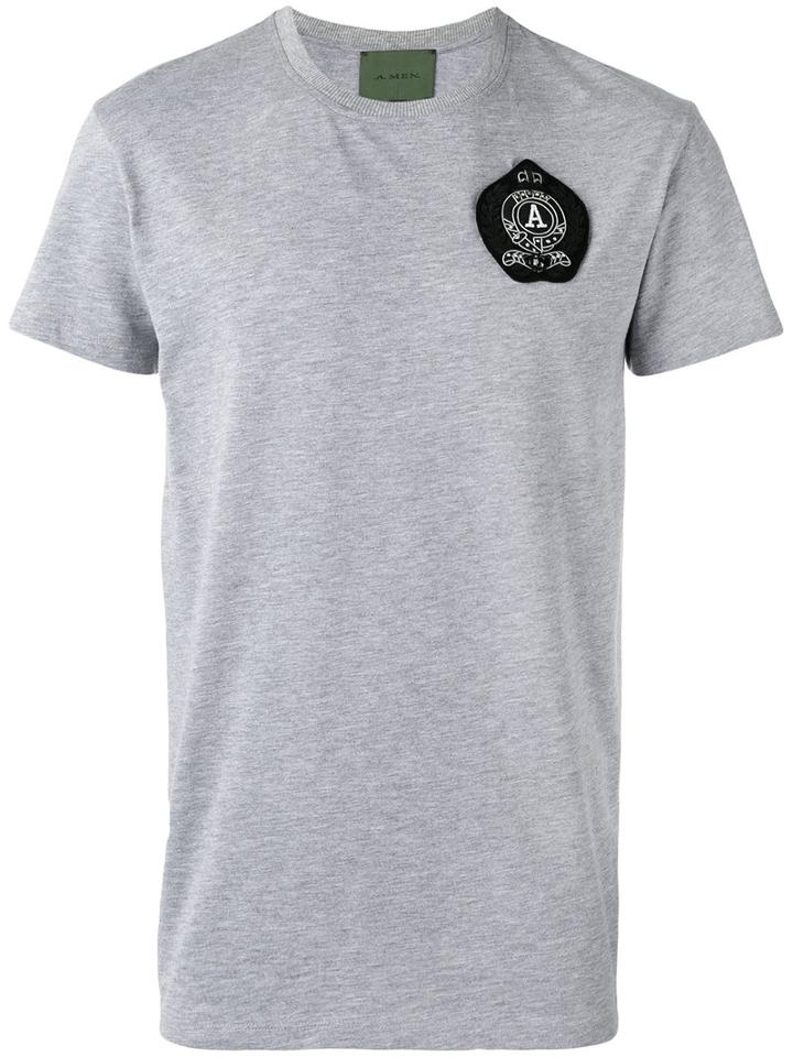 Amen Logo Patch T-shirt, Men's, Size: 50, Grey, Cotton/polyester/metal (other)/glass