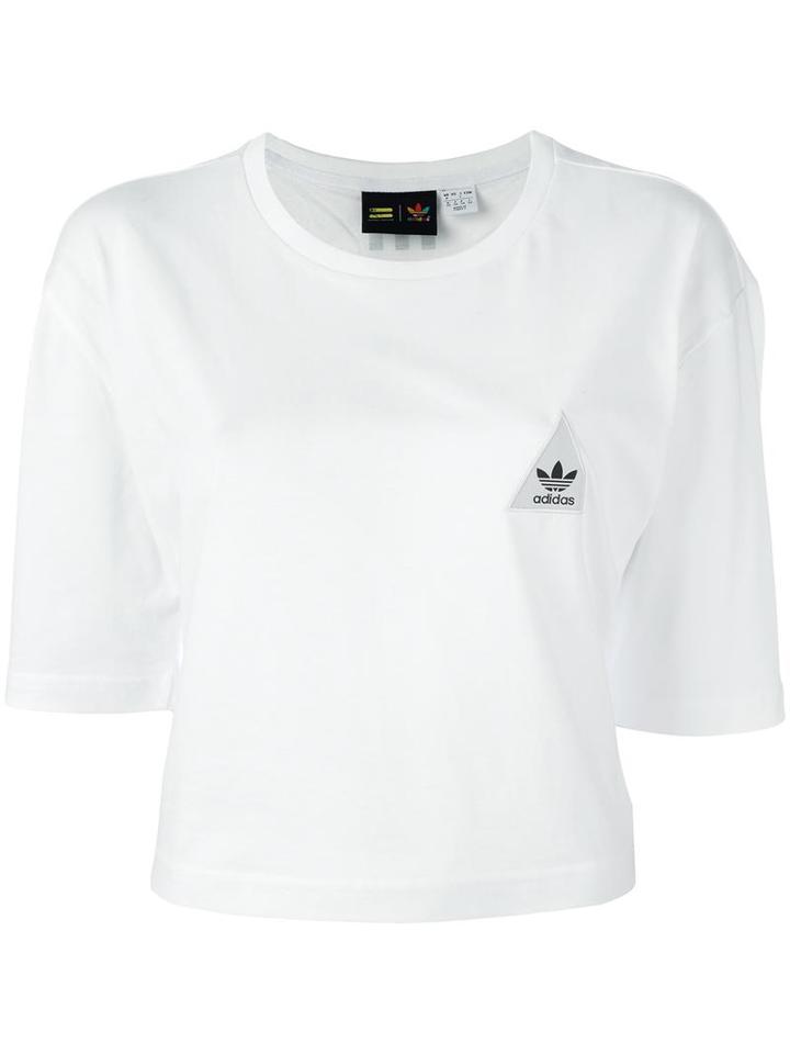 Adidas 'hu Race' Cropped T-shirt, Women's, Size: 44, White, Cotton