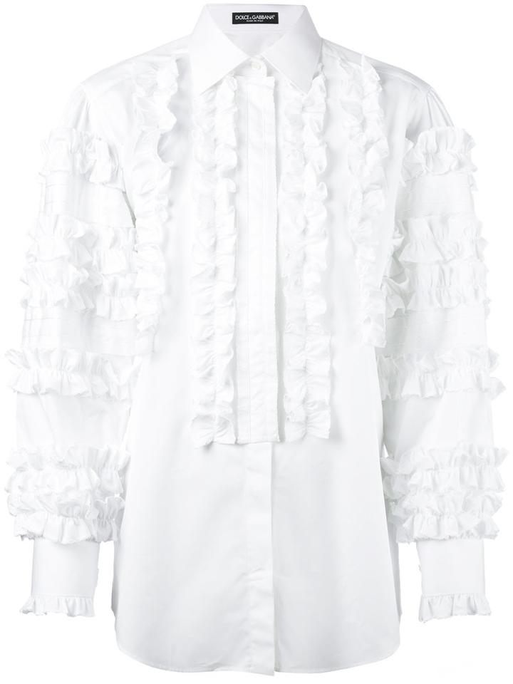 Dolce & Gabbana - Ruffle Detail Shirt - Women - Cotton - 38, Women's, White, Cotton