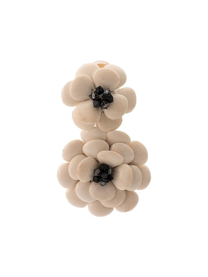 Oscar De La Renta Double Flower Clip-on Earrings - White