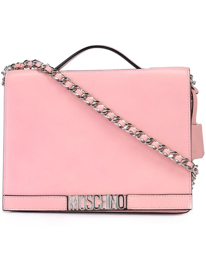 Moschino Logo Plaque Shoulder Bag, Women's, Pink/purple, Calf Leather