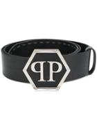 Philipp Plein Belt With Monogram Buckle - Black