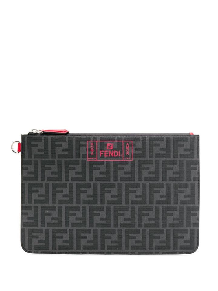 Fendi Roma Amor Ff Logo Pouch - Grey