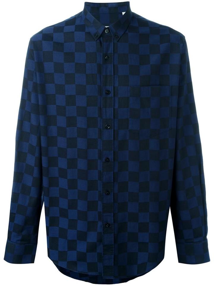 Ami Alexandre Mattiussi Checked Button Down Shirt, Men's, Size: 42, Blue, Cotton