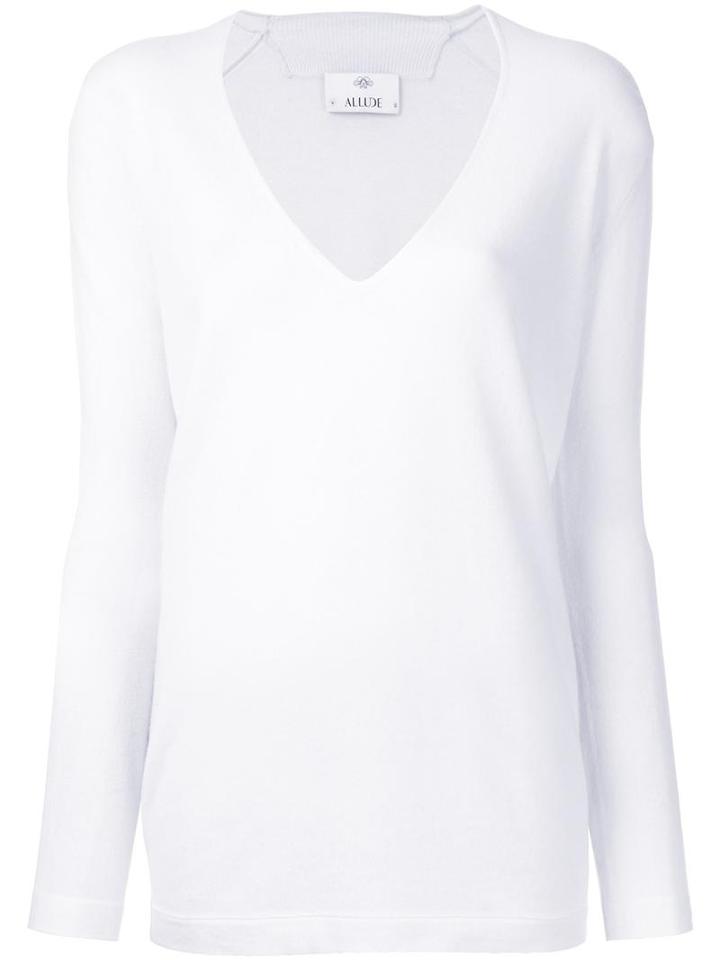 Allude Deep V-neck Knitted Top, Women's, Size: Xs, White, Wool/cashmere