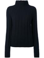 Outsource Images - High Neck Ribbed Jumper - Women - Cashmere - 44, Blue, Cashmere