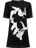 Ann Demeulemeester Bird Print Open Back T-shirt, Women's, Size: 34, Black, Cotton