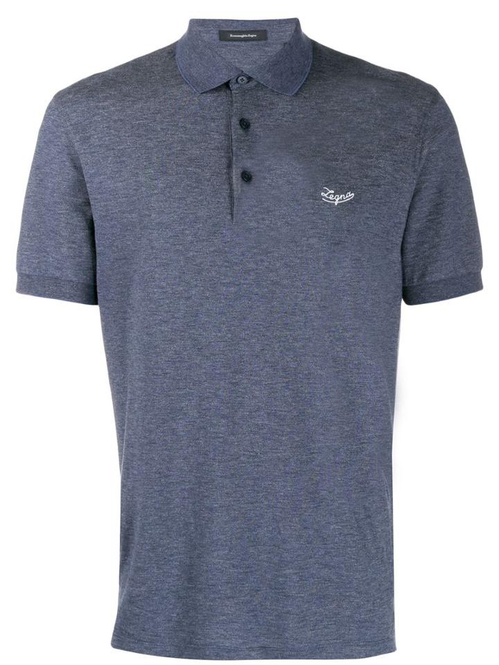 Ermenegildo Zegna Logo Embroidered Polo Shirt - Blue
