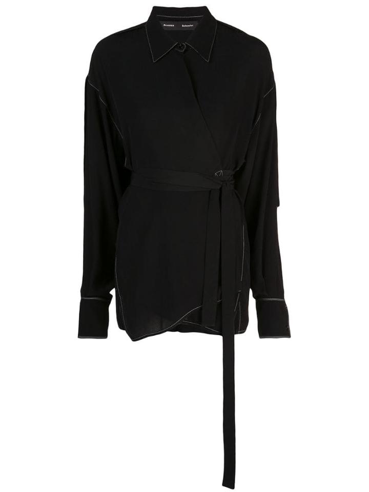 Proenza Schouler Exaggerated Epaulet Long Sleeve Wrapped Top - Black