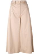 Mm6 Maison Margiela - Flared Cropped Trousers - Women - Cotton - 38, Nude/neutrals, Cotton