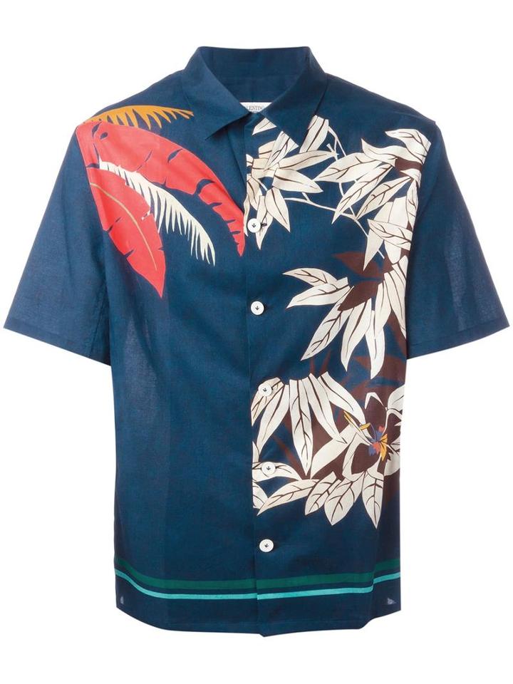 Valentino Floral Print Shirt, Men's, Size: 39, Blue, Cotton