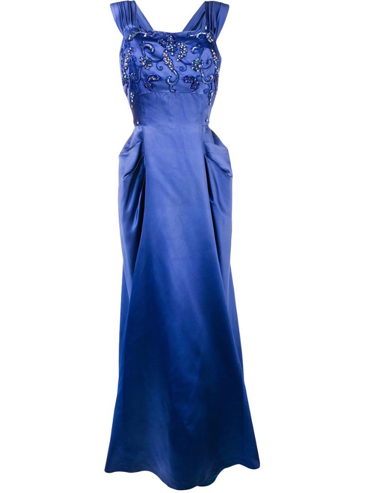 William Vintage Brocade Evening Gown - Blue