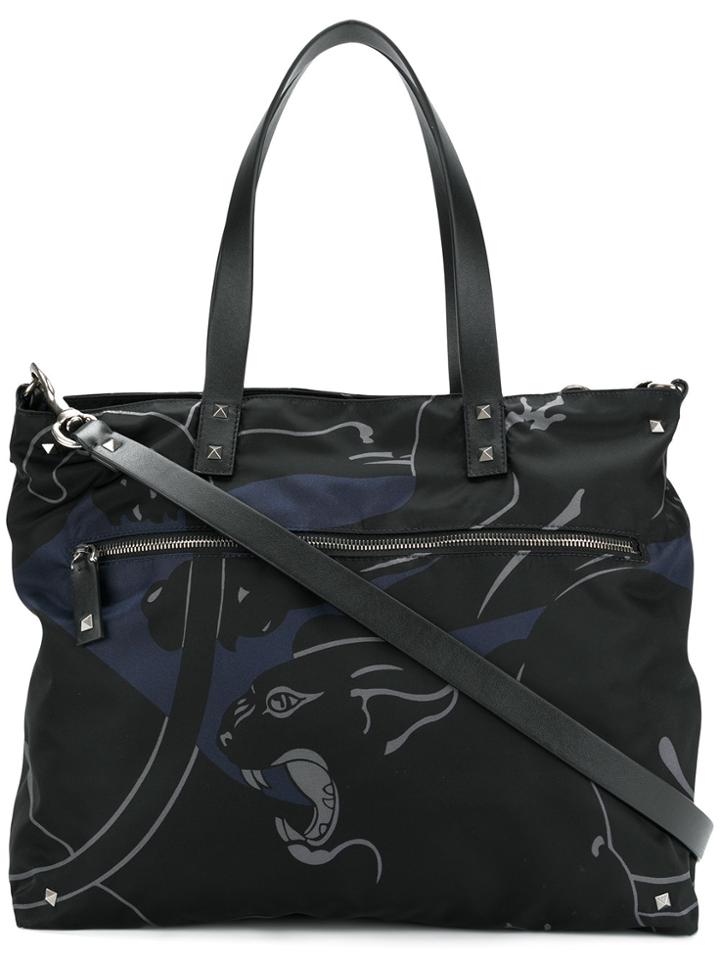 Valentino Valentino Garavani Panther Print Tote - Black