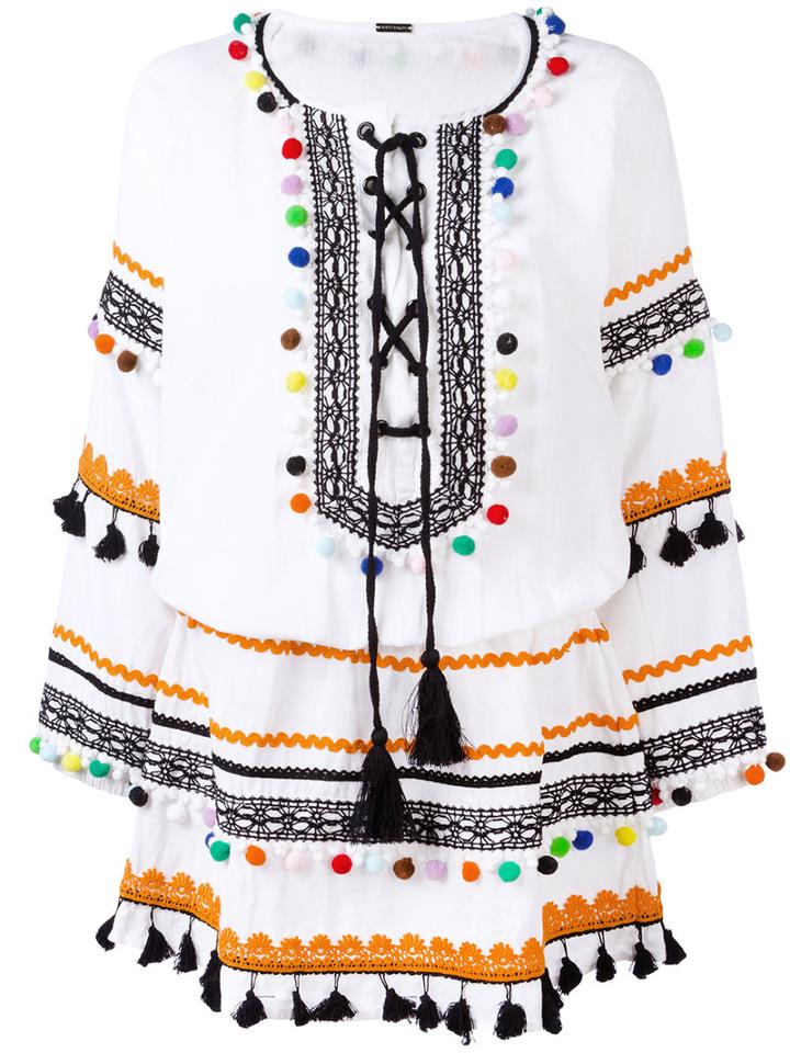 Dodo Bar Or Pom Pom Dress, Women's, Size: Large, White, Cotton