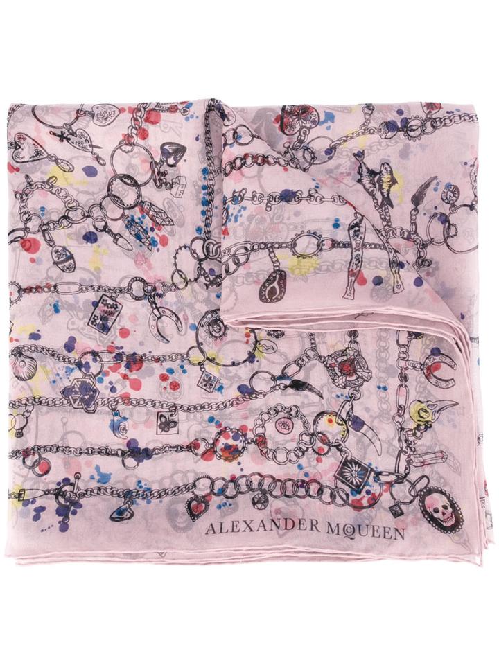 Alexander Mcqueen Heart Chain Scarf, Women's, Pink/purple, Silk
