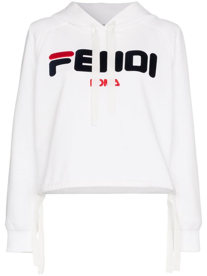 Fendi Fila Logo Cotton Hoodie - White