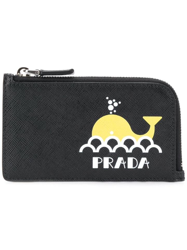 Prada Zip Around Logo Wallet - Black