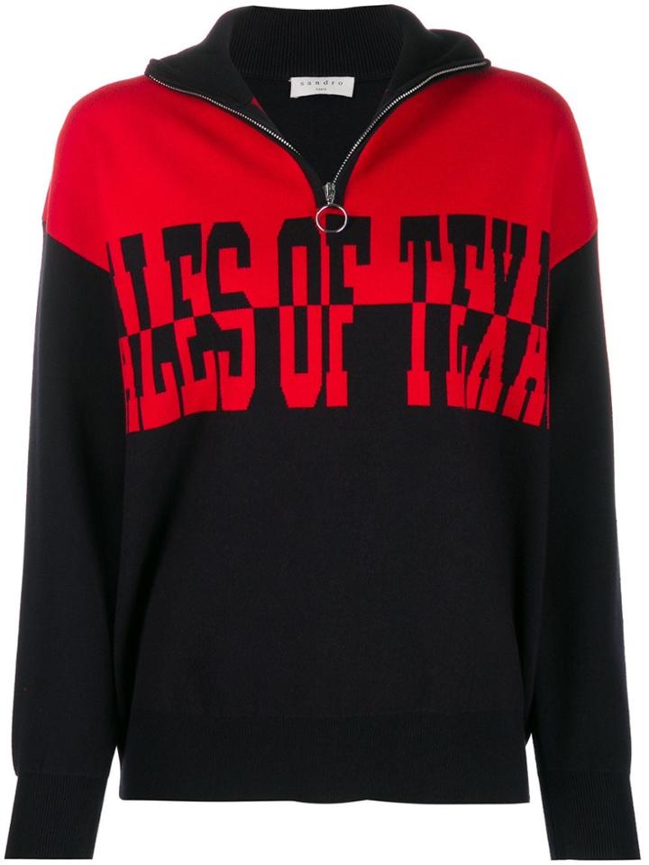 Sandro Paris Slogan Colour-block Jumper - Blue