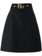 Gucci Gg Buckle A-line Skirt, Women's, Size: 38, Black, Silk/wool/viscose/polyester