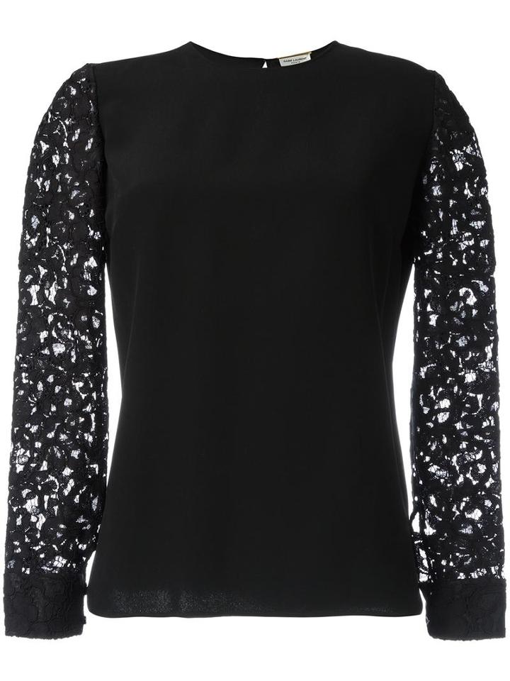 Saint Laurent Lace Sleeve Blouse, Women's, Size: 38, Black, Cotton/polyamide/triacetate/viscose