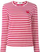 Comme Des Garçons Play Embroidered Heart Striped T-shirt, Women's, Size: Xs, White, Cotton