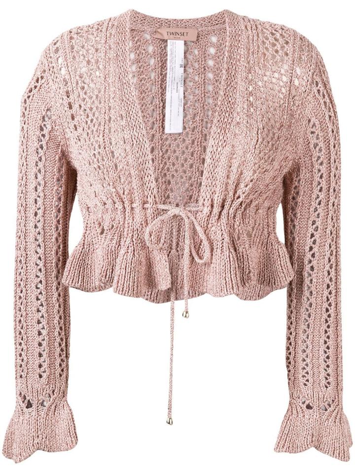 Twin-set Cropped Metallic Cardigan - Pink