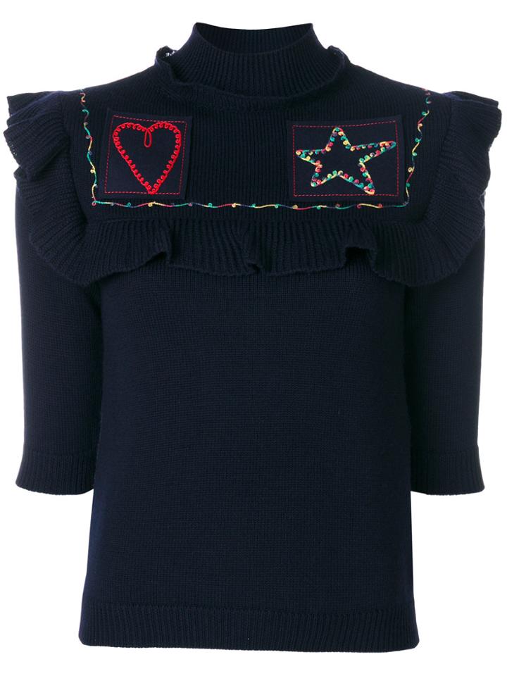 Valentino Heart And Star Bib Knitted Top - Blue
