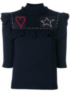Valentino Heart And Star Bib Knitted Top - Blue