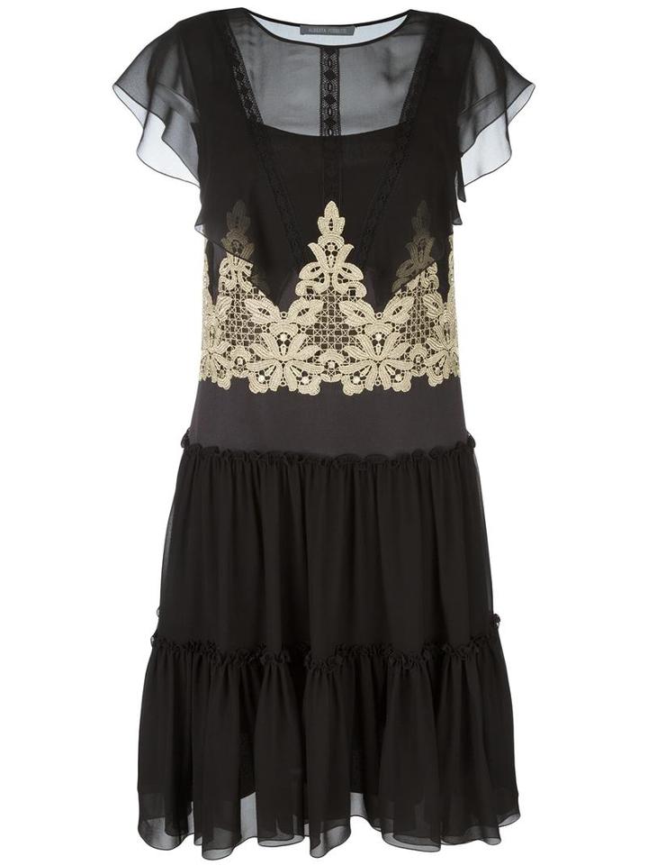 Alberta Ferretti Lace Detail Flared Dress, Women's, Size: 42, Black, Silk/acetate/other Fibers/polyester