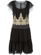 Alberta Ferretti Lace Detail Flared Dress, Women's, Size: 42, Black, Silk/acetate/other Fibers/polyester