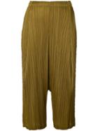 Pleats Please By Issey Miyake - Pleated Cropped Trousers - Women - Polyester - 3, Brown, Polyester