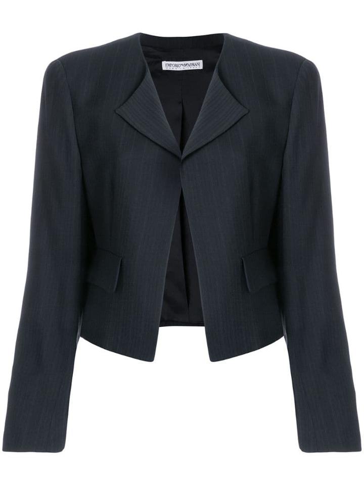 Giorgio Armani Pre-owned Pinstripe Cropped Jacket - Black