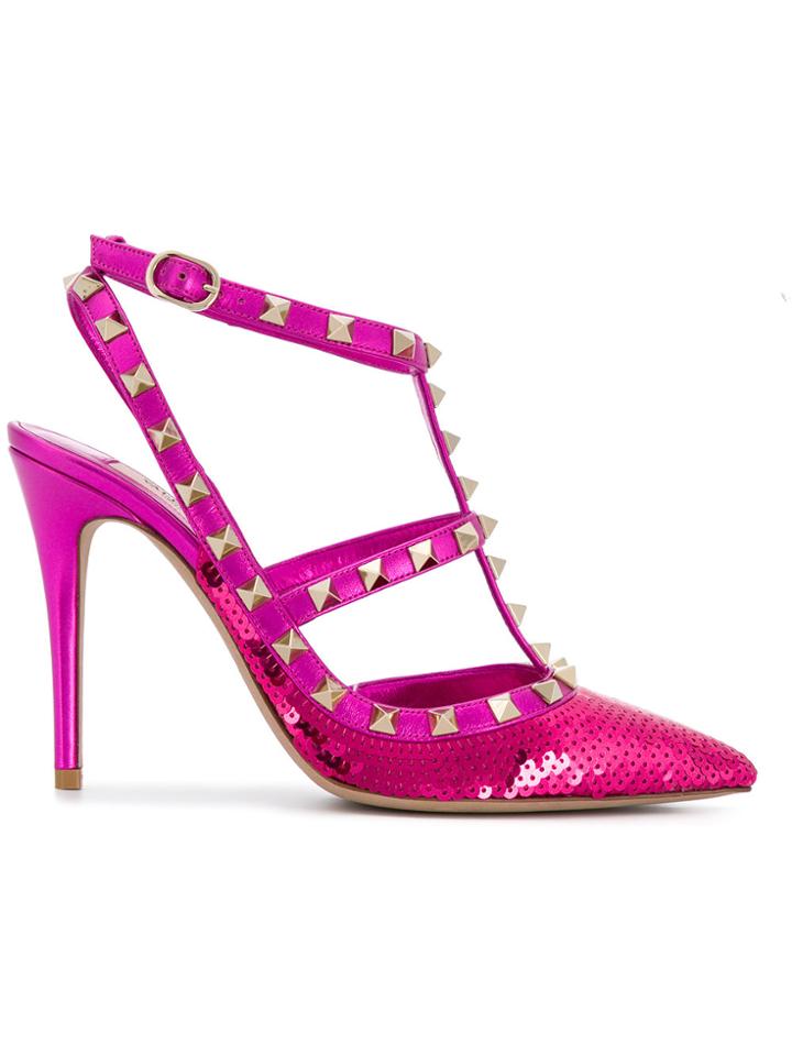 Valentino Sequin Rockstud Pumps - Pink & Purple