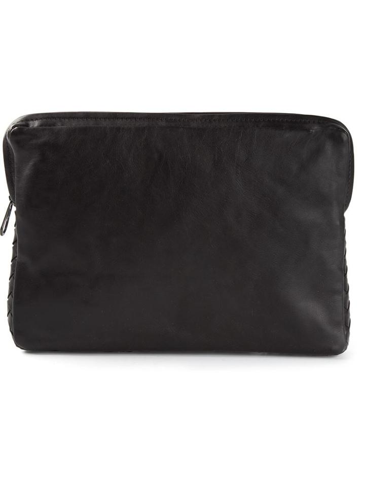 Bottega Veneta Intrecciato Clutch, Men's, Black, Calf Leather