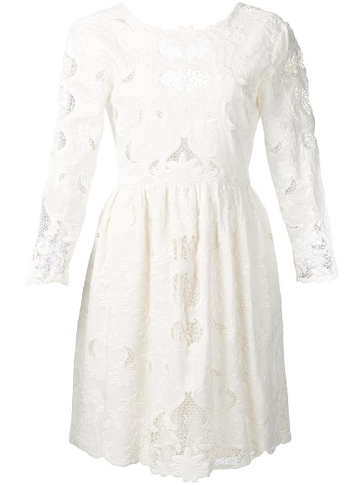 Sea Embroidered Cut Out Dress, Women's, Size: Medium, White, Cotton