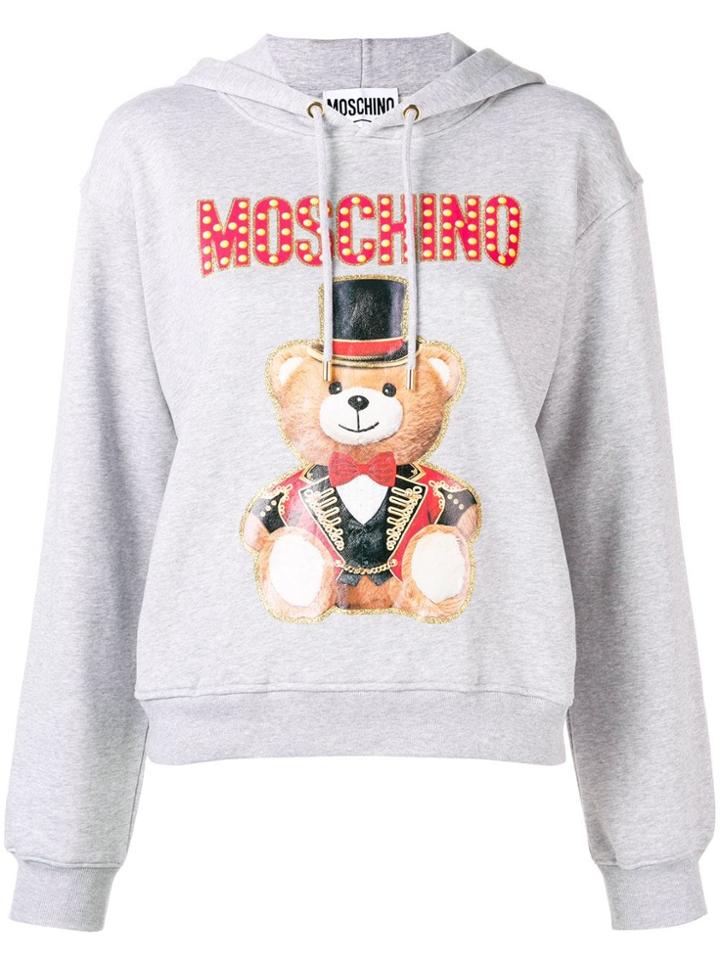 Moschino Logo Bear Print Hoodie - Grey