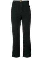 Balmain Cropped Woven Trousers - Black