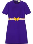 Gucci Wool Silk Pintuck Dress With Belt - Purple