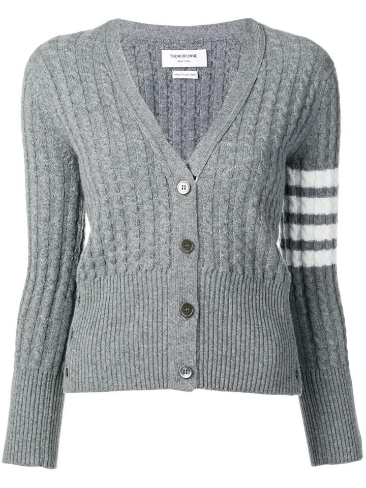 Thom Browne 4-bar Baby Cable Cashmere Cardigan - Grey