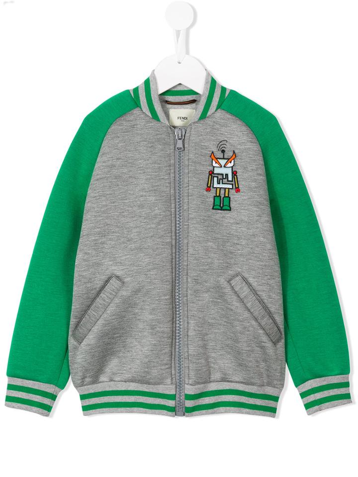 Fendi Kids Monster Patch Varsity Jacket, Boy's, Size: 10 Yrs, Grey